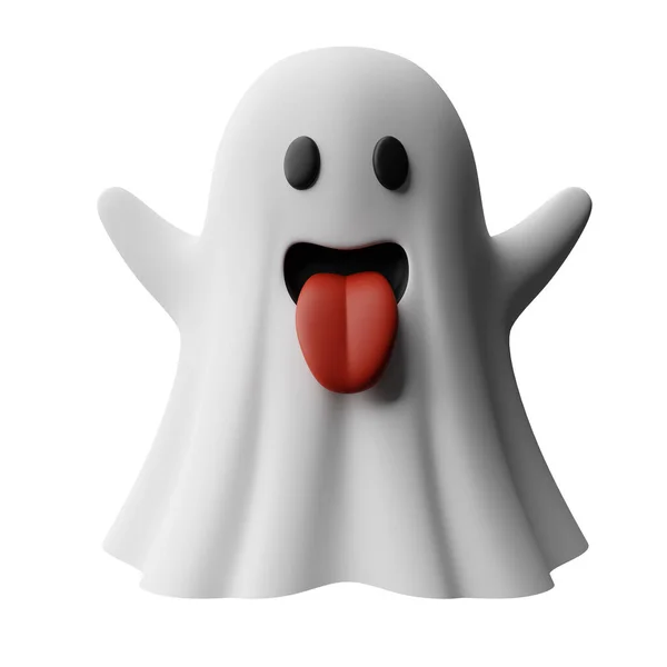 Representación Ilustración Miedo Fantasma Blanco Con Lengua Flotante Halloween Diseño — Foto de Stock