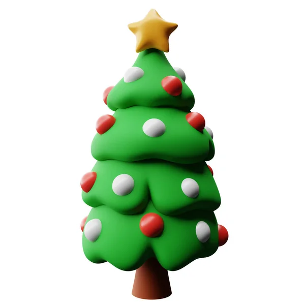Árbol Navidad Con Estrella Bola Representación Ilustración Dibujos Animados Estilo — Foto de Stock
