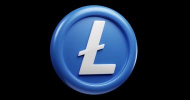 Litecoin veya LTC Blue Coin 3d çizim kripto para karikatür tarzı 360 dönüşlü görüntü