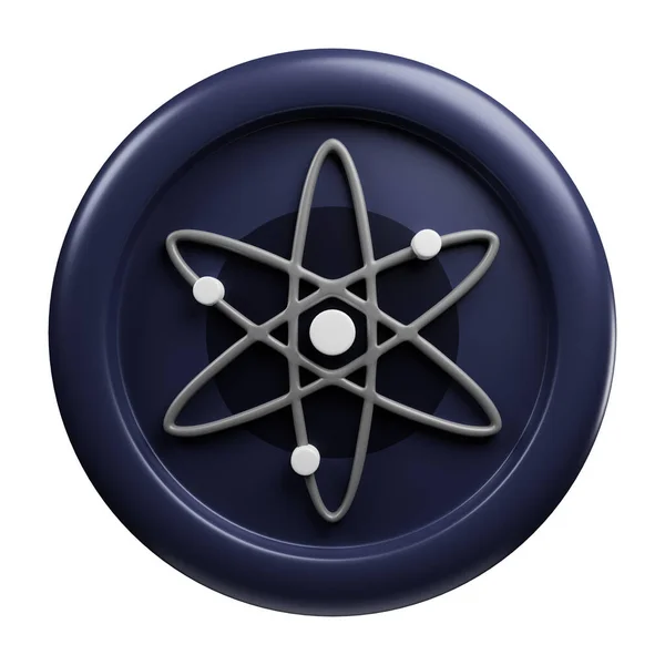 Cosmos Atom Azul Escuro Moeda Renderização Visão Frontal Criptomoeda Ilustração — Fotografia de Stock