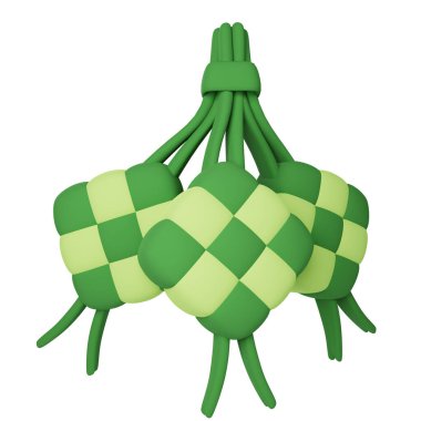 Ramazan Kareem İslami dekorasyon teması, Yaratıcı Kullanıcı Arayüzü Tasarımı ve Web Tasarım Fikirleri için Ketupat Paket simgesinin 3d çizimi