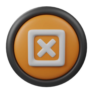 Yaratıcı Kullanıcı Arayüzü ve web tasarımı için Turuncu Renk ve Siyah Kenar Simgesi ile 3B Oluşturulmuş Kapalı Düğme Simgesi, Beyaz arkaplanda izole edilmiş Düğme Simgesi