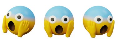 3D görüntüleme korku yüz emojisi veya sarı top emoticon yaratıcı kullanıcı arayüzü web tasarımı sembolü