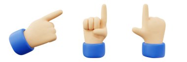 3D set çizgi film Hands Jestleri el kaldırarak, jest çizim tasarımı kavramını işaret ediyor