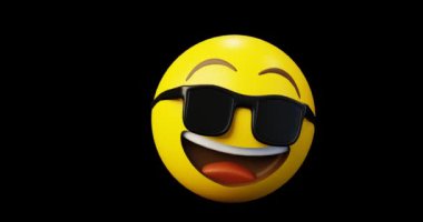 3D Duygu Simgesi veya Güneş gözlüklü Güleryüz Soğutucu Sarı top emoji Döngüsü Animasyonu