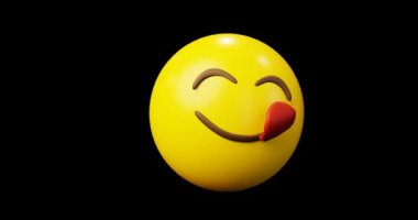 3D emotikon lezzetli gülümseme emojisi ya da sarı top yuvarlama animasyonu