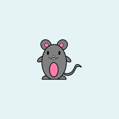 Şirin Fare Çizgi Filmi. Mavi arkaplanda izole edilmiş vektör illüstrasyonu.