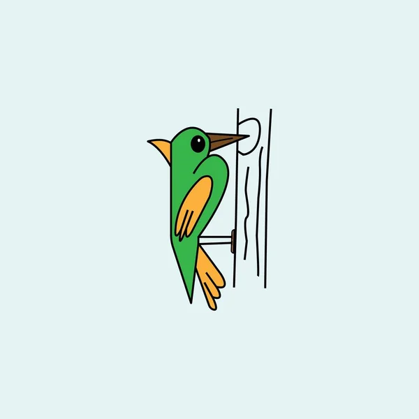 Cute Woodpecker Bird Cartoon Vector Illustration Isolated Blue Background — Stock Vector