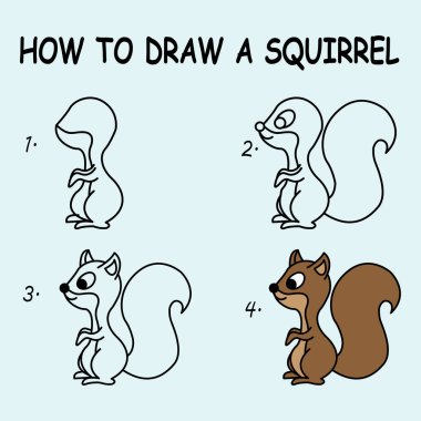 How to draw a Squirrel. Good for drawing child kid illustration. Vector illustration