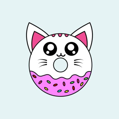 Cute Kitten Donut Cartoon. vector illustration