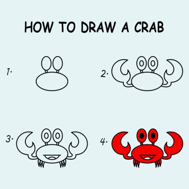 Step by step to draw a Crab. Drawing tutorial a Owl. Drawing lesson for children