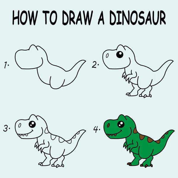 Step Step Draw Dinosaur Drawing Tutorial Dinosaur Drawing Lesson Children 免版税图库插图