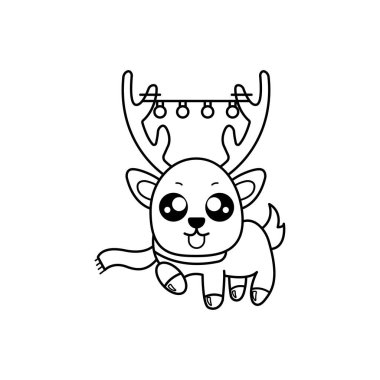 Reindeer Cartoon  vector illustration template for Coloring book. Drawing lesson for children