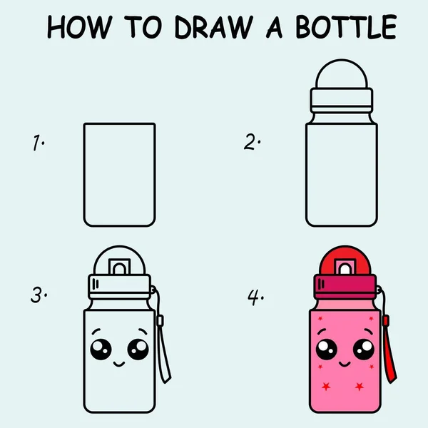 ボトルを描くために一歩ずつ ボトルのチュートリアルを描く 子供のための描画レッスン ベクターイラスト — ストックベクタ