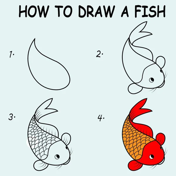 Krok Kroku Aby Narysować Cute Fish Rysowanie Poradnik Cute Fish — Wektor stockowy