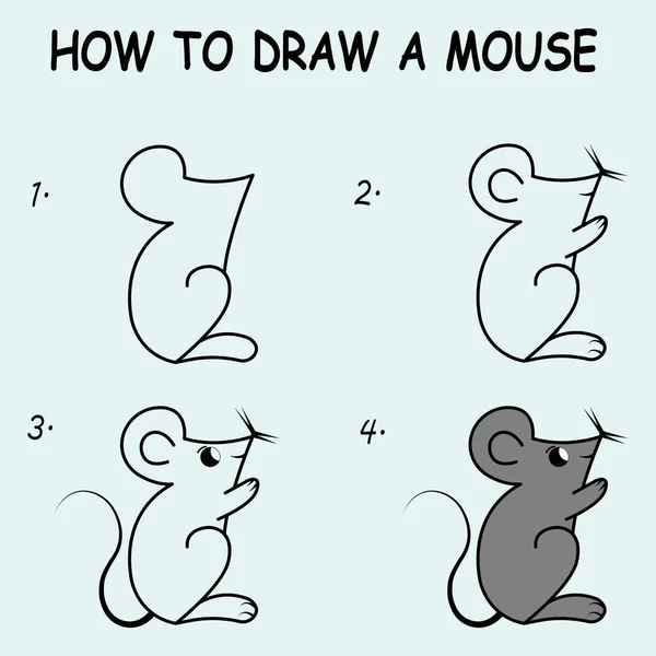 一步一步画一只可爱的老鼠 很好的画儿童插图 矢量说明 — 图库矢量图片