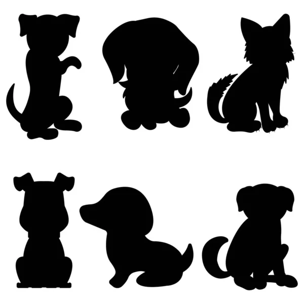 Conjunto Dog Cartoon Modelo Ilustração Ícone Silhueta Para Muitos Fins —  Vetores de Stock