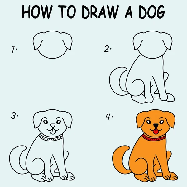 Passo Passo Para Desenhar Cão Desenho Tutorial Cão Aula Desenho —  Vetores de Stock