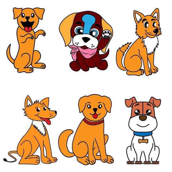 Conjunto Desenhos Animados Cão Bonito Ilustração Vetorial —  Vetores de Stock