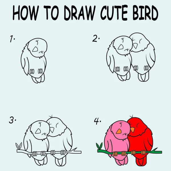 Step Step Draw Bird Drawing Tutorial Bird Drawing Lesson Children — Stockvector