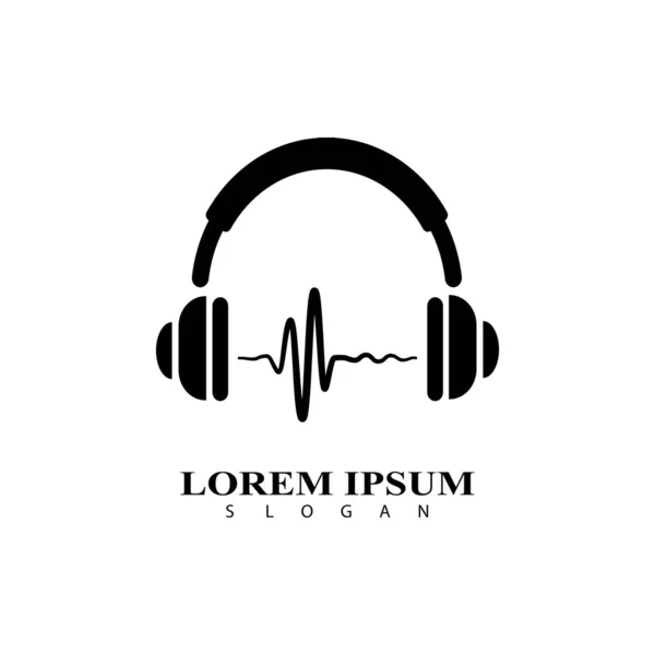 Auriculares Música Estudio Grabación Música Logo Concepto Onda Sonido Soundwave — Archivo Imágenes Vectoriales