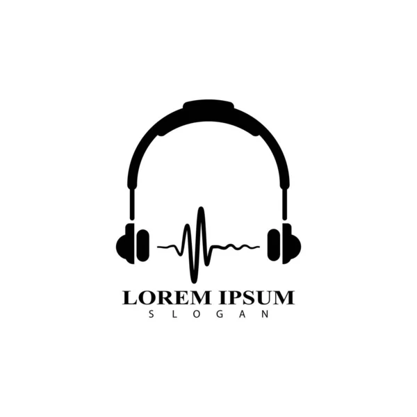 Sluchátka Hudební Studio Nahrávání Hudební Logo Koncept Zvukové Vlny Soundwave — Stockový vektor