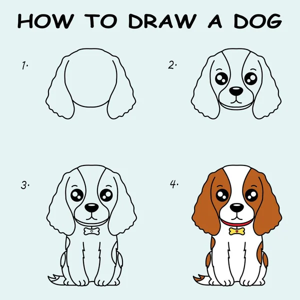 Paso Paso Para Dibujar Perro Dibujo Tutorial Perro Lección Dibujo — Vector de stock