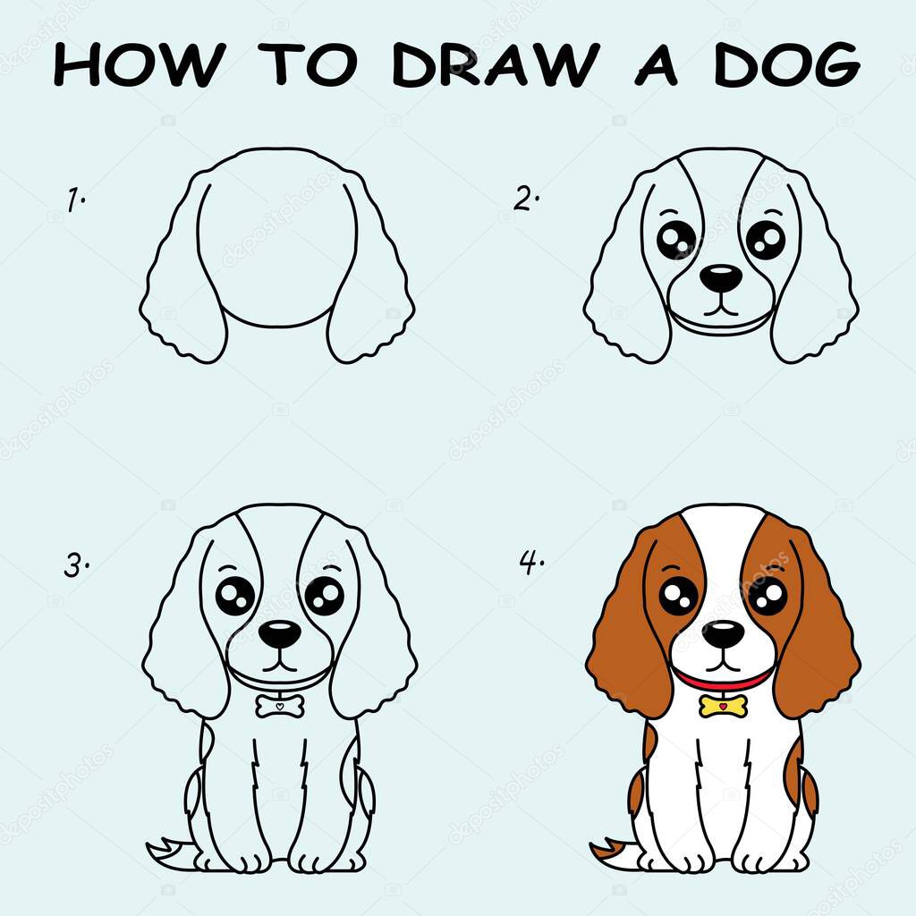 Step by step to draw a Dog. Drawing tutorial a Dog. Drawing lesson for