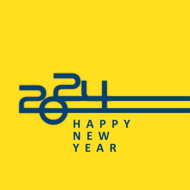 Yeni Yıl tebrik kartının grafik tasarımı resmi. Arka plan koyu sarı renkte.