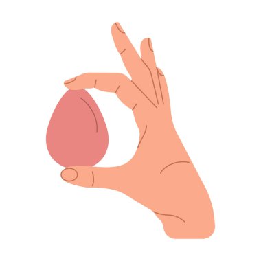 Hands hold accessories for applying makeup base.