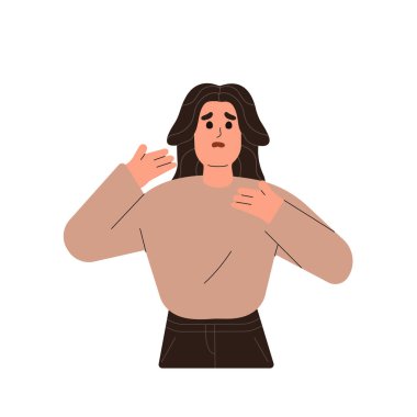 Genç bir kız korkuyor, üzgün, haberler, olay, durum hakkında gergin.