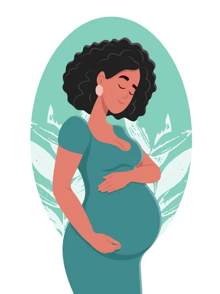Egészséges Terhesség Gyönyörű Terhes Öleli Hasát Terhesség Anyaság Fogalma Egészséges — Stock Vector
