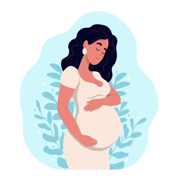 Egészséges Terhesség Gyönyörű Terhes Fekete Öleli Hasát Terhesség Anyaság Fogalma — Stock Vector