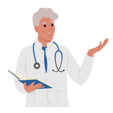 Araştırma ve steteskoplu yaşlı bir doktor. Emeklilik dışı kavram. Uluslararası Doktorlar Günü