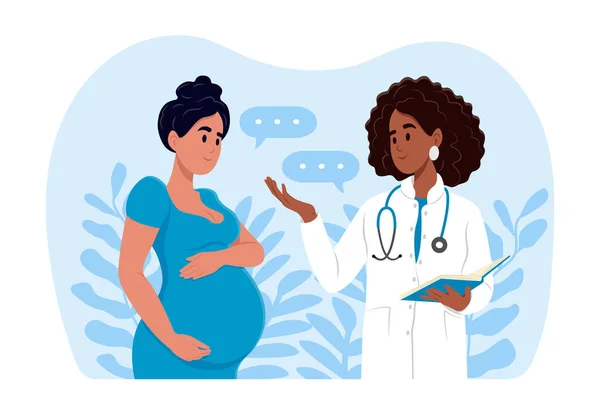 Kvinna Som Väntar Barn Besöker Läkarmottagningen Undersökning Graviditeten Gravid Kvinna — Stock vektor