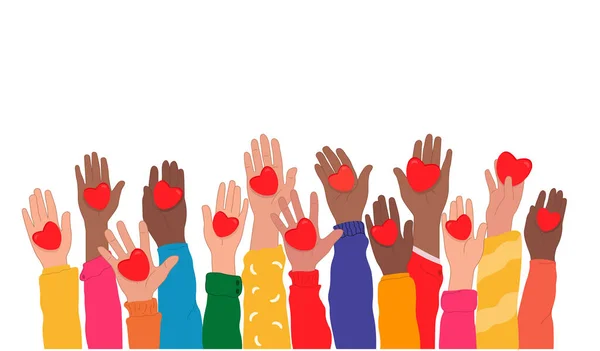 举手投足 与有需要的人分享同情和希望 每年4月都庆祝国家志愿服务月 分享爱的概念 — 图库矢量图片