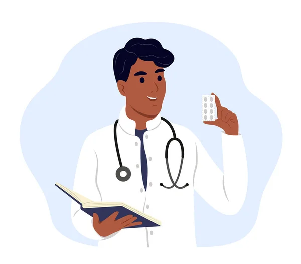 Doctor Black Medicine Doctor Writes Prescription — Stock Vector