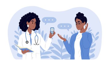 Dünya Diyabet Günü afişi. Genç, gülümseyen bir kadın doktor yaşlı bir kadının şeker seviyesini glukometreyle ölçer. Aile doktoru