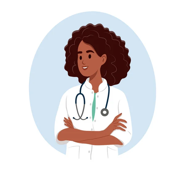 Avatar Uma Médica Negra Sorridente Médica — Vetor de Stock