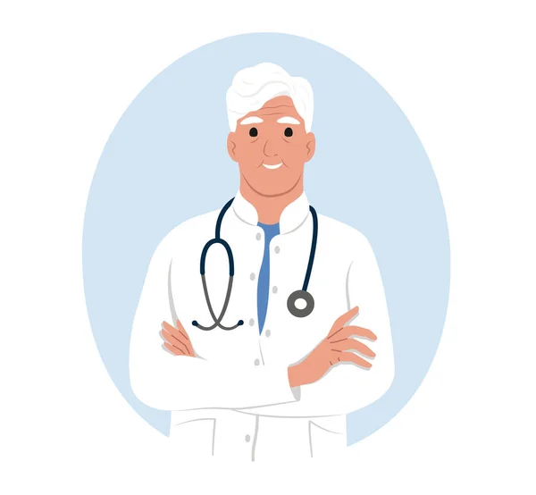 Avatar Ενός Χαμογελαστού Ηλικιωμένου Γιατρού Ιατρός — Διανυσματικό Αρχείο