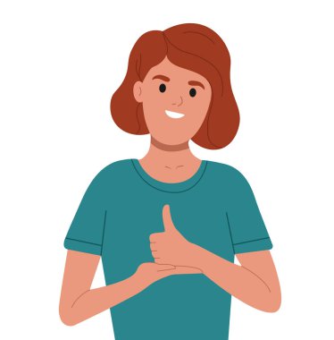 İnsan işaret diliyle iletişim kurar. Sağır ve dilsiz kadın beyaz arka planda. Yetişkinler sağırlar için işaret dilini öğrenir.