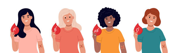 Blood donation - a girl holding a drop of blood symbol. World blood donor day and save life concept.