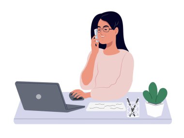 Down sendromlu biri. Ofis çağrı merkezinde çalışıyor. Down sendromlu bir kadın ofiste dizüstü bilgisayarla çalışıyor.