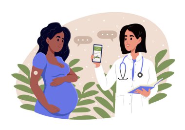 Bir doktor, hamile bir hastanın kolunda diyabet kontrolünü geliştirmek için sürekli glikoz sensörü kullanır. Bir doktor akıllı telefon uygulamasında kan şekeri testi yapan bir telefon gösterir.