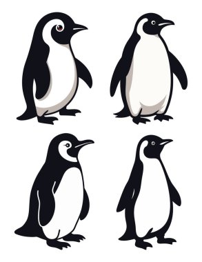 Bir dizi penguen. vektör illüstrasyonu