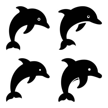 Deniz hayvanlarının siyah siluetleri.