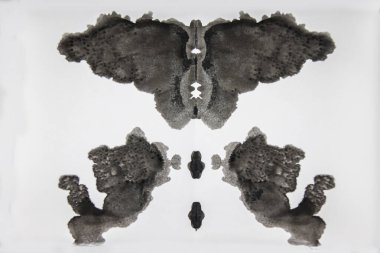 Black ink on a white background is created in a pattern in the Rorschach Test