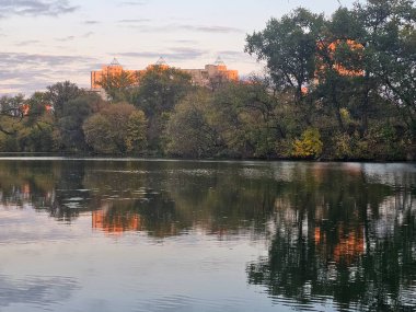 Ağaçlı ve göllü güzel bir manzara.
