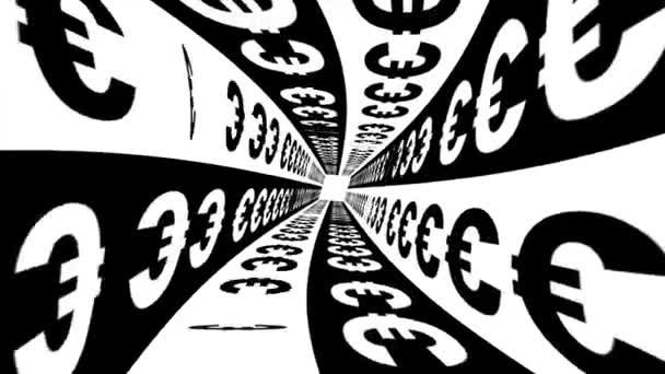 Euro Sign Money Currency Background Animation Typography Twisting Tunnel — Stock Video