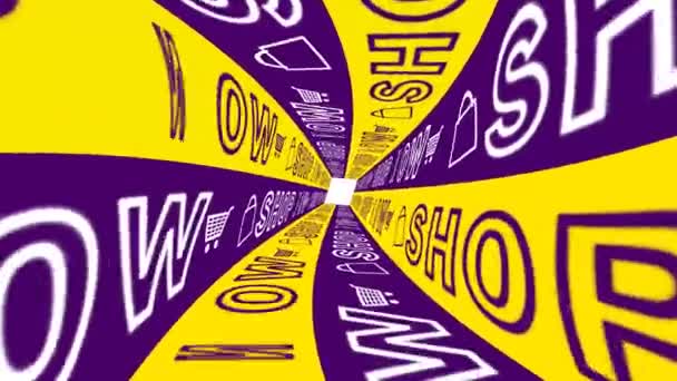 Shop Animatie Achtergrond Typografie Twisting Tunnel — Stockvideo